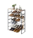 Yamazaki 3370 TOWER Étagère à chaussures à 6 niveaux avec plateau en bois, noir, Acier/Bois, minimaliste, 66 x 25 x 87 c m