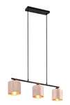 Trio Leuchten Suspension Julieta 319000344, métal noir mat, abat-jour beige velours/doré, excl. 3x E14