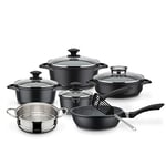 GSW 414562 Gourmet Granit Lot de 10 casseroles en aluminium et verre en acier inoxydable Noir