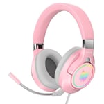 Casque de jeu RGB Light Casque filaire avec microphone écouteurs stéréo pour Xbox One Casques Gamer pour PS4 PC,Rose