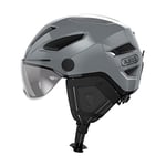 ABUS Casque de ville Pedelec 2.0 ACE - Casque de vélo avec feu arrière, visière, bonnet de pluie, protection des oreilles - pour hommes et femmes - Gris, taille L