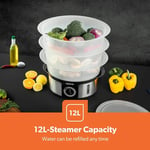 12L Food Vegetable Meat Steamer 3-Tier Electric Cooker With Rice Bowl FISH  STEE