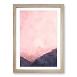 Big Box Art Moon Behind The Mountains Painting Framed Wall Art Picture Print Ready to Hang, Oak A2 (62 x 45 cm)