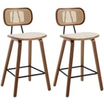 Tabourets de Bar Moderne Lot de 2 Chaise de Bar Bois et Métal avec Dossier Rotin Tabouret Haute Bar Pied Bois Massif Chaise Bar Bois pour Central