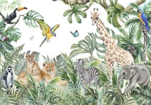 Papier Peint Enfant Jungle Animaux Foret Intissé Panoramique 400x280 cm - Colle Inclus - Chambre Enfant - Moderne Trompe l'oeil