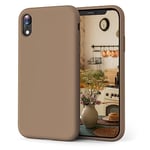 OIIAEE Coque iPhone XR, Coque en Liquide Silicone Conçue pour iPhone XR, Étui de Protection Antichoc Ultra Mince avec Doublure Douce en Microfibre Anti-Rayures, 6.1 Pouces,Marron Clair