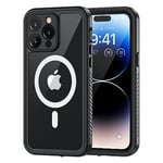 Lanhiem iPhone 14 Pro Max Magnetic Case, Waterproof Dustproof Shockproof Case with Built-in Screen Protector Compatible with Magsafe, Full Body Protective Cover for iPhone 14 Pro Max 6.7 inch -Black