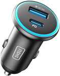 INIU Car Charger, USB C Car Charger Total 66W [USB C 33W+USB A 30W] PD3.0 5A Fast Charge Cigarette Lighter USB Charger, Metal USB Car Charger Adapter for iPhone 16 15 14 13 12 Pro Max Samsung etc