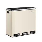 SONGMICS Kitchen Rubbish Bin, 3 x 18 L, Waste Separation System, 3 Compartments, Waste Bin, Pedal Bin, for Yellow Sack, Organic Waste, with Lid, Softclose, Foot Pedals, Steel, Sand Beige LTB054A02