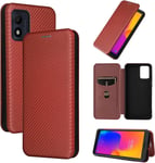 Étuis Flip Smartphone For Alcatel 1b 2022 Coque Luxe Fibre De Carbone Pu+Tpu Hybrid Case Full Protection Antichoc Flip Case Cover For Alcatel 1b 2022 Étui Color Brown