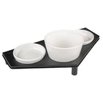 duvoplus, Dinner Set Stone UP Triangle 200 ML - 41,8x21,8 cm Blanc/Noir, Support Noir en Acier, Céramique émaillée, pour Aliments humides, Aliments secs et de l`Eau, Lavable au Lave-Vaisselle