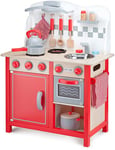 New Classic Toys Kitchenette Red Cuisine Bois Jeu d’Imitation Éducative pour Enfants Bon Appetit DeLuxe Rouge, 11060, 550 x 300 x 890mm