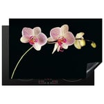 KitchenYeah© Protege Plaque Induction 80x52 cm Decoration Cuisine Tapis de Protection Pour Plan De Travail Cuisson Protégé Orchidée - Fleurs - Noir - Rose - Boutons