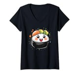 Womens Kawaii Sushi Cute Smiling Sushi Roll V-Neck T-Shirt