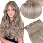 RUNATURE Blond Extension Cheveux Naturel Clip Extension Clip Cheveux Naturel Lisse Brun Cendré avec Blond Platine Extension Cheveux Clip 14 Pouces/35cm 3 Pièces/50g #19AP60