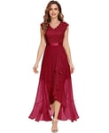 Dressystar Robe de soirée élégante pour femme - Col en V - Robe maxi Vokuhila - Robe de demoiselle d'honneur, rouge foncé, XXL