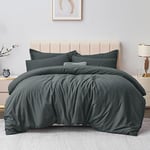 Aisbo King Size Duvet Covers Set Dark Grey - 3Pcs Bedding Set Kingsize Soft Brushed Microfiber Quilt Cover with 2 Pillowcases