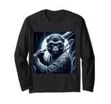 Japanese Macaque Shirt Monkey Portrait Baseball Bat Ape Face Long Sleeve T-Shirt