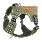 HEELE Harnais pour Chien, Harnais Veste pour Chien, Harnais Chien Anti Traction, Harnais Tactique pour Chien, Harnais pour Moyen Grand Chien, Harnais Chien Militaire pour Entraînement Chasse, Vert, XL