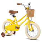 STITCH14 inch Kids Bike for 3-5 Years Girls, 14 Inch Girls Bike with Stabilisers & Basket,Yellow