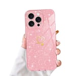 Coque iPhone 15 Pro Max à Paillettes, Motif Cœur Mignon Brillant iPhone 15 Pro Max Coque pour Filles Femmes, Étui de Protection Antichoc en TPU Souple pour iPhone 15 Pro Max -Rose