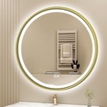 S'bagno Miroir Salle de Bain avec Eclairage 800 mm, Miroir Rond Salle de Bain avec Cadre Aluminium, Anti-Buée, 3000-6500K, Verre Trempé HD ，IP44 Miroir Lumineux Salle de Bain Fonction Mémoire, Or