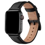 SUNFWR Leather Straps for Apple Watch Strap 40mm 41mm 38mm 42mm(Series 10), Men Women Replacement Genuine Leather Strap for iWatch Series Ultra 10 9 8 7 6 5 4 3 2 1/SE (38mm 40mm 41mm, Black/Black)