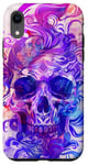 Coque pour iPhone XR Aquarelle violette ethnique horreur bleu feu flamme crâne