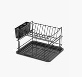 Teknotel 2 Tier Dish Tray Drainer Foldable with Cutlery Tray Black