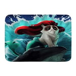 Minalo Non-Slip Bath Mat, Cartoon Funny Cat Mermaid Spray Cute Surf, Personalized Decor Bathroom Floor Rug, 75 x 45 cm