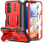 FNTCASE for Samsung Galaxy A14-5G Case: Dual-Layer Protective Textured Shockproof Rugged TPU Cover with Kickstand | Military Grade Drop Protection | Heavy Duty Cell Phone Protector - Red