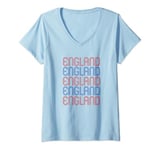 Womens England 2024 English Flag Sports Fans Retro Vintage Classic V-Neck T-Shirt