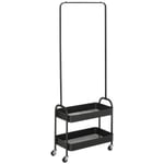 HOMCOM Metal Clothes Rack With Shoe Stand Clothing Rail On Wheels With 2 Basket