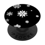 Motif flocon de neige blanc sur noir PopSockets PopGrip Adhésif