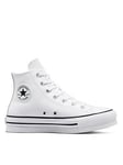 Converse Junior Girls Leather EVA Lift Hi Top Trainers - White, White, Size 5