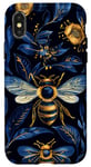 Coque pour iPhone X/XS Coque de téléphone motif ethnique moderne bleu - abeilles sur noir