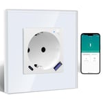 Zigbee Prise Avec Chargeur Rapide Usb C 20 W Avec Mesure De La Consommation,Prise Wi-Fi Encastree Pour Alexa/Google Home,Prise Intelligente Avec Mesure De Courant 16 A,1 Compartiment Blanc