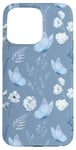 iPhone 15 Pro Max White Vintage Flowers Blue Butterfly Protective Cover Case Case