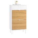 SoBuy Meuble Chaussure, Rangement Chaussure, Meuble d'Entrée, Meuble de Rangement à Chaussures Armoire, Commode à Chaussures avec 2 Abattants et 1 Tiroir, L60xP35xH110 cm, Blanc-Naturel, FSR174-WN