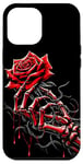 Coque pour iPhone 15 Pro Max Main squelette d'Halloween avec rose rouge Art de la Saint-Valentin