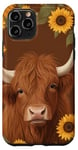 Coque pour iPhone 11 Pro Cuir de vache marron Highland Vache Tournesols