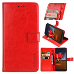 Motorola Moto G30 Premium Leather Wallet Case [Card Slots] [Kickstand] [Magnetic Buckle] Flip Folio Cover for Motorola Moto G30 Smartphone(Red)