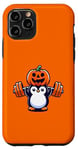 Coque pour iPhone 11 Pro Poids de levage de pingouin solide avec motif citrouille Halloween