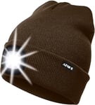 ATNKE LED Bonnet Lampe Frontale,USB Rechargeable Chapeau de Course Ultra Lumineux 4 LED Étanche Lumière Hiver Chaud Phare Cadeaux pour Hommes et Femmes/Coffee