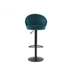 Miliboo - Tabouret de bar design réglable et pivotant en tissu velours gaufré bleu canard izaac