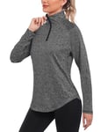 iClosam Womens Long Sleeve Tops 1/4 Zip Polo Shirts UPF 50+ Running T-Shirt Quick Dry Gym Sports Workout Cycling Golf Tops Dark Gray