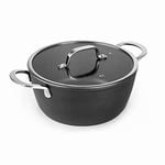 Lacor - 27044 - Casserole avec couvercle facile en aluminium forgé, revêtement antiadhésif TRIcapa, fond à induction complet, poignée en acier inox, couvercle en verre trempé, Ø 24 x 10,5 cm, noir