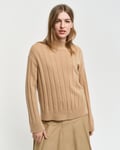 GANT - Ribbet ullgenser med høy krage til dame caramel beige