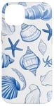 Coque pour iPhone 14 Plus Été côtier bleu coquillage, étoile de mer, femme