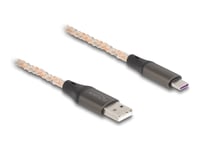 Delock - Usb-Kabel - Usb (Hane) Till 24 Pin Usb-C (Hane) - Usb 2.0 - 5 V - 3 A - 1 M - Rgb-Belysning - Transparent, Kopparfärgad